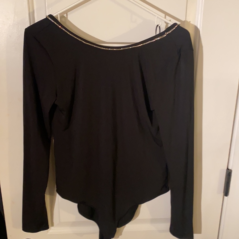 NWT H&M Size Medium Black Body suit with small rhinestones, polyester/spandex